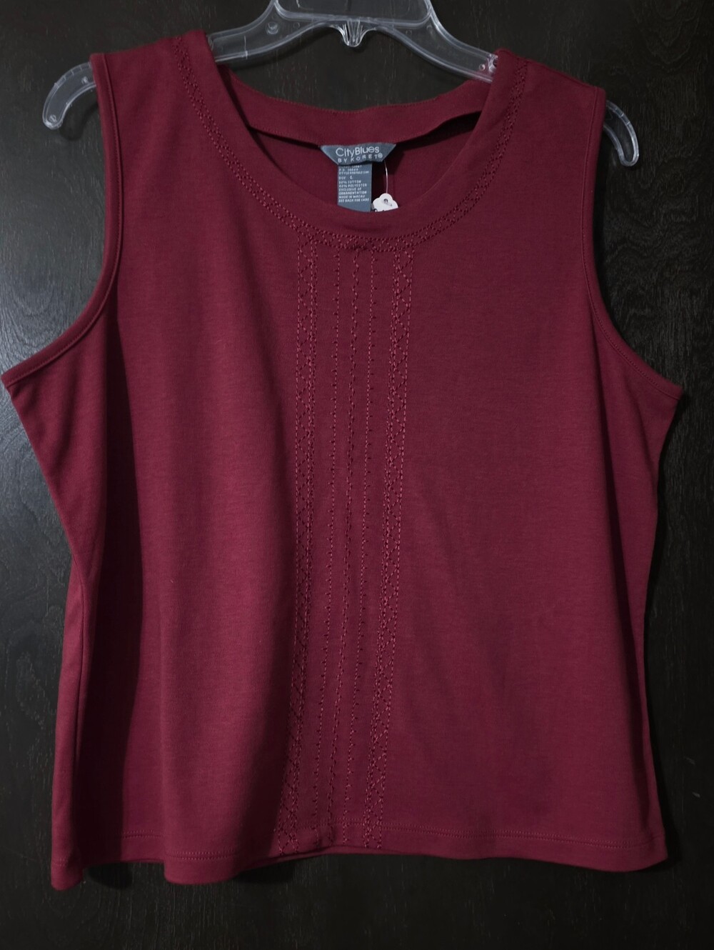 Koret Burgundy Sleeveless Knit Tank Embroidered Accents Women's Size L